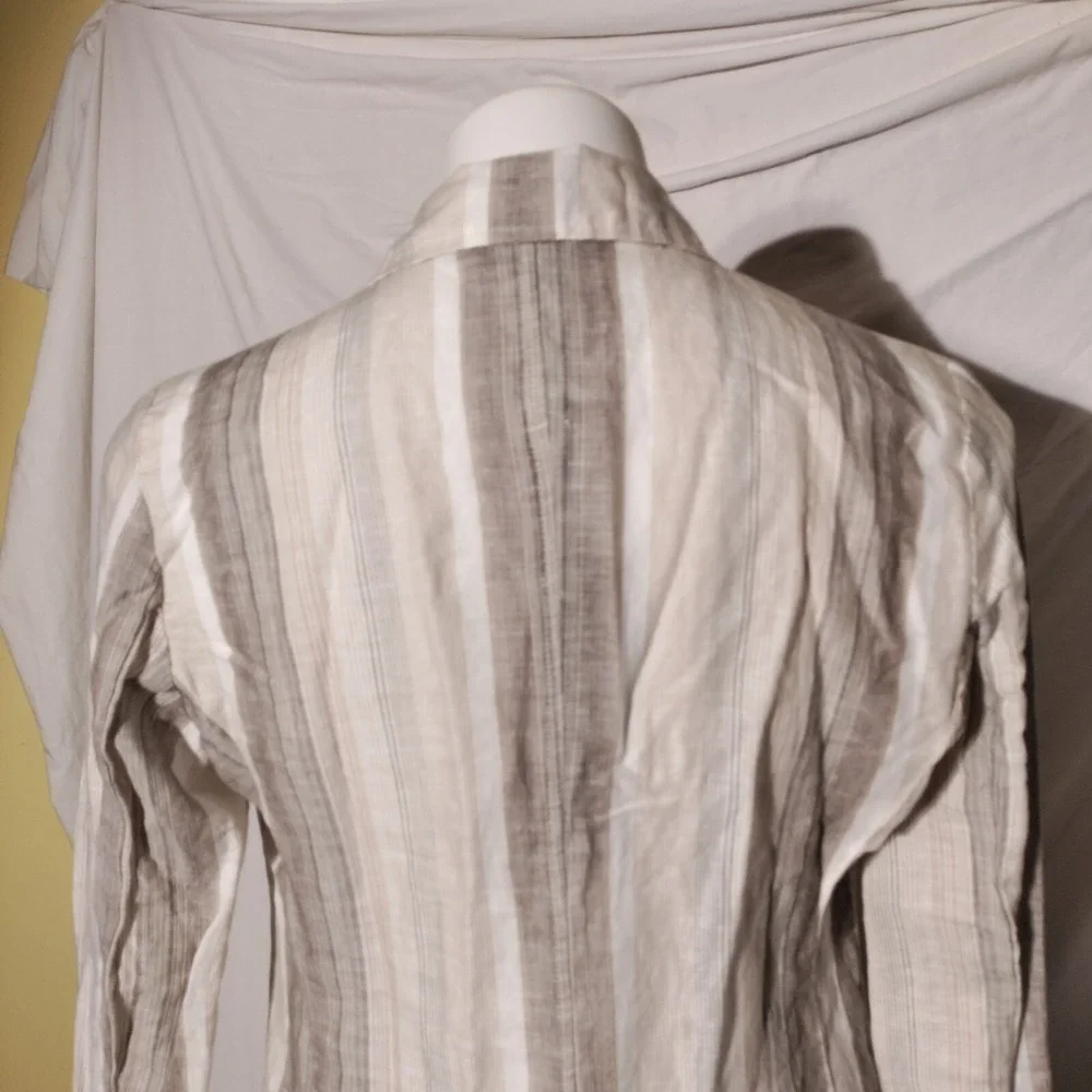 Charlie B Blazer Sz XS Striped Open Front Roll Tab Shirt Blazer‎ Linen Blend NWT